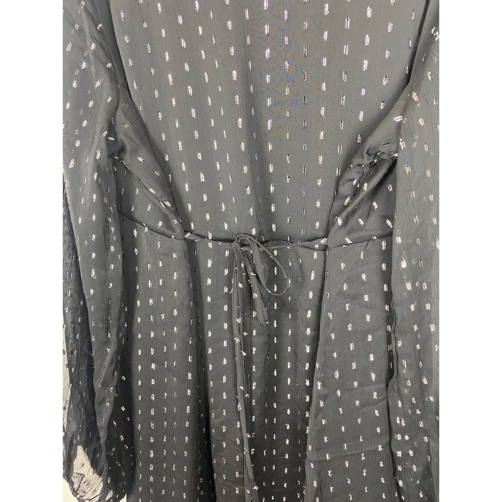 Old Navy Womens XL Tall Black Silver Metallic Swiss Dot V-Neck Mini Dress NWT - Picture 7 of 8